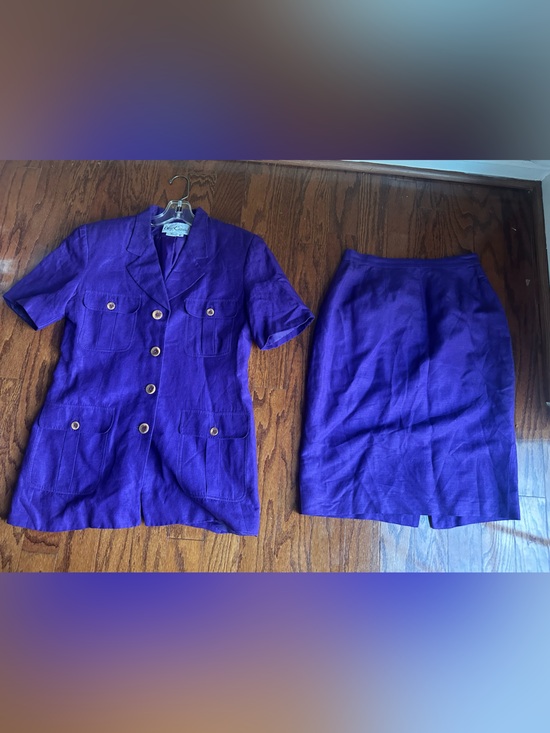 Oleg Cassini Dresses & Skirts - Oleg Cassini Women's Purple Two-Piece Linen Suit Jacket & Skirt Set Size 8